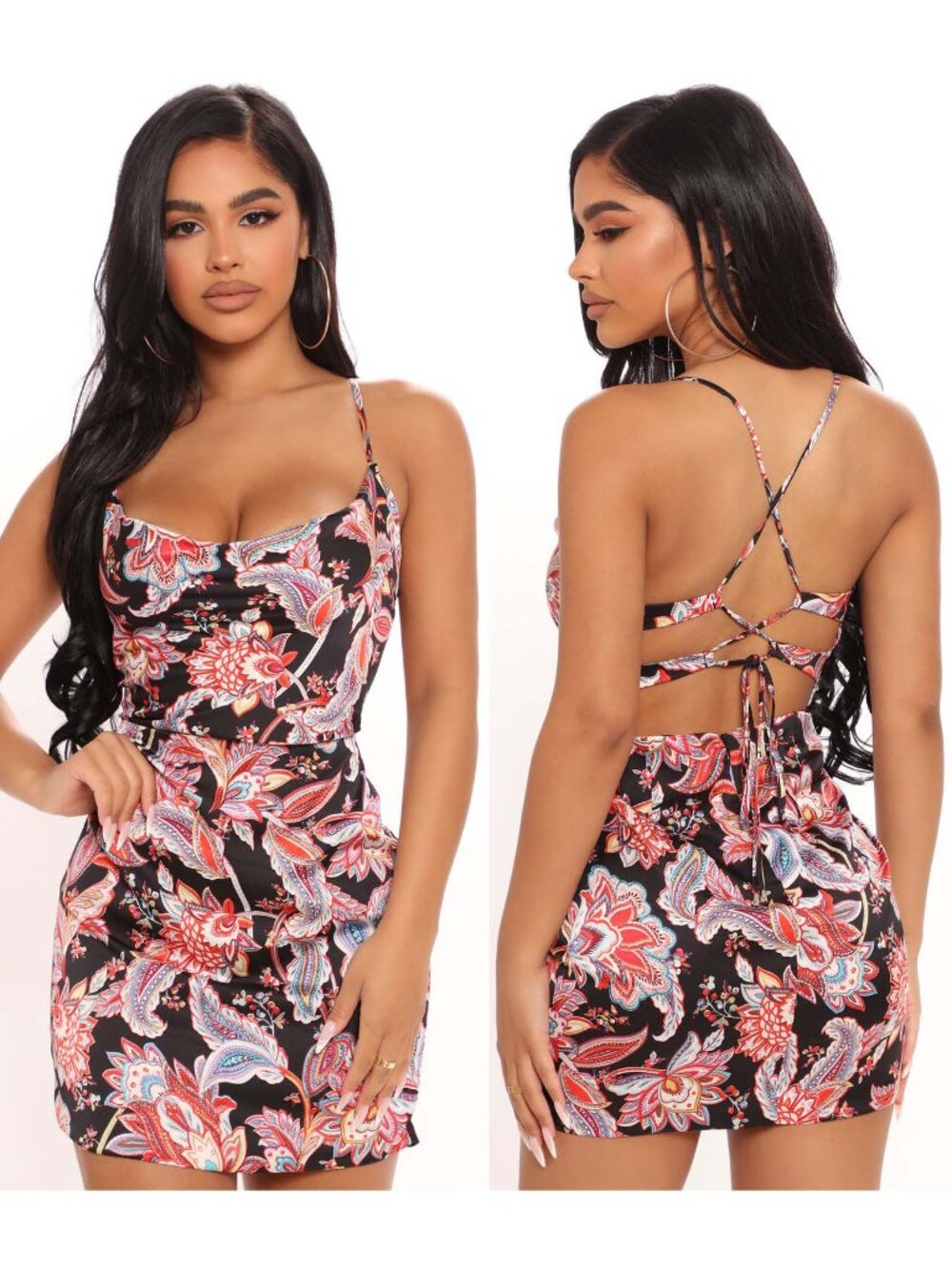 Fashion Nova Got Me Looking Black Paisley Floral Festival Slip Dress S
